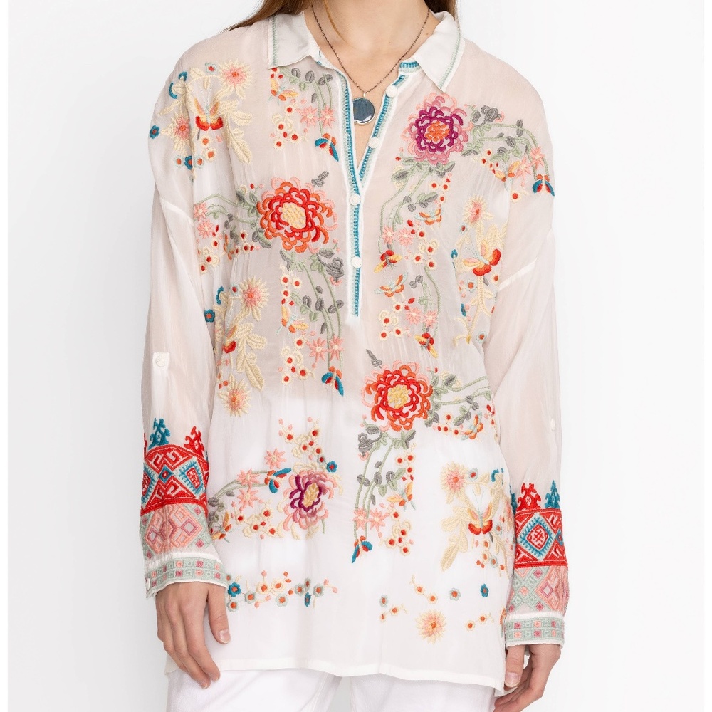 Johnny was Embroidered Tunic Top Blouse size Large